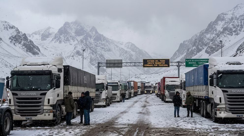 El Paso Cristo Redentor lleva 20 días cerrado y los camiones se siguen acumulando en la frontera con Chile