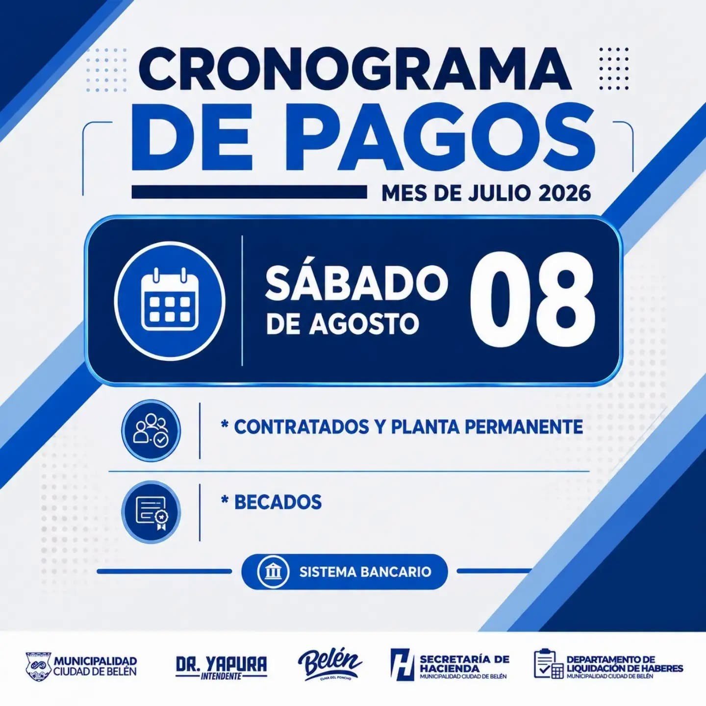 CRONOGRAMA DE PAGOS PARA EMPLEADOS MUNICIPALES DE BELÉN