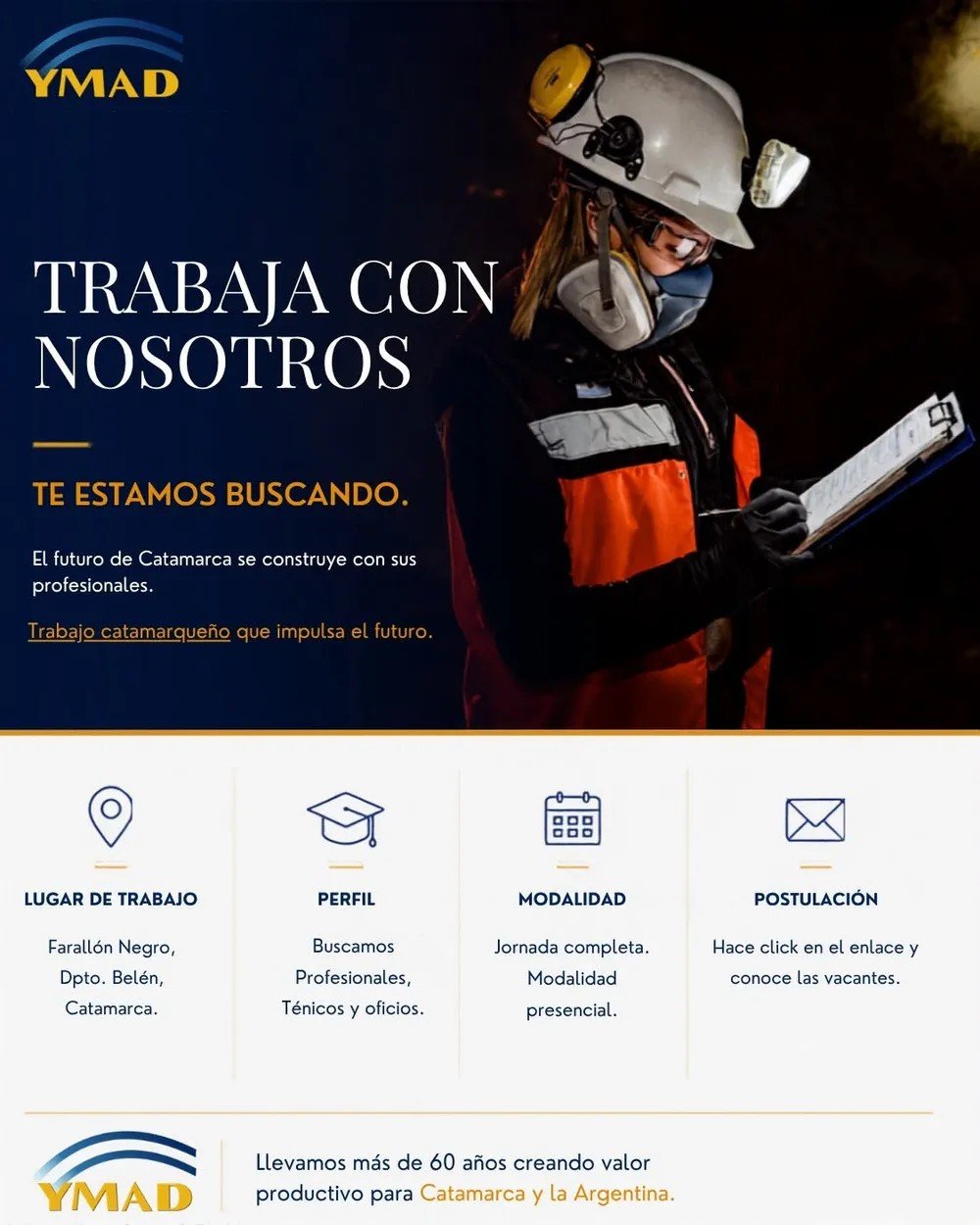 Convocatoria abierta: YMAD suma trabajadores para su yacimiento en Catamarca