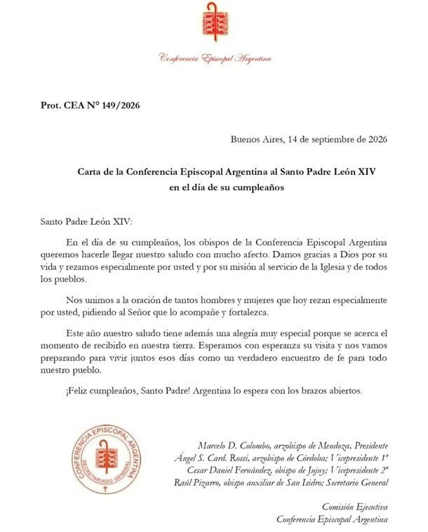 La Conferencia Episcopal Argentina celebró el cumpleaños del papa León XIV: "El país lo espera"