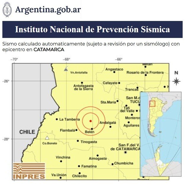 Sismo con epicentro cerca de Belén